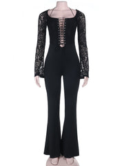 Sexy Lace Patchwork Long Sleeve Slim Jumpsuit