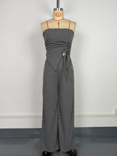 Ribbed Knit Asymmetric Strapless Top And Pants Set