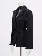 Fashion Lace Patchwork Cinched Waist Bandage Blazer