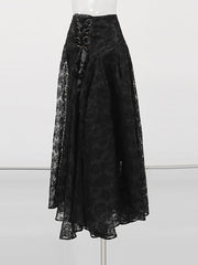 Fashion High Waist Mesh Jacquard Lace-up Skirt