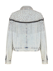 Chic Edge Studded Fringe Embellished Denim Jacket