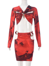 Metal Ring Print Crop Top and Mini Skirt Two Piece Set