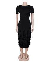 Casual Hem Layered Ruffle Bodycon Midi Dress