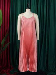 Casual Spaghetti Strap Loose Maxi Pleated Dress
