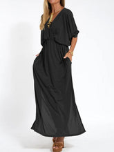 Solid Color V Neck High Waist Loose Dress