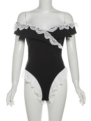 Sexy Off Shoulder Lace Patchwork Slim Romper