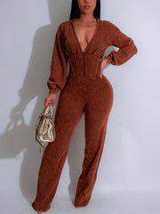 Sexy V-neck Hooded Patchwork Slim Jumpsuits