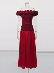 Elegant Twist Knot Off Shoulder Top Slim Maxi Skirt Set