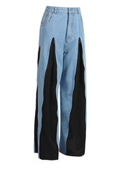 Fashion High Waist Contrast Color Wide Leg Jeans