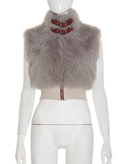 Fashion Faux Fur Sleeveless Cropped Jacket Coat
