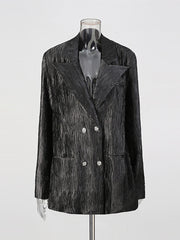 Fashion Folds Pleated Double Breasted Blazer