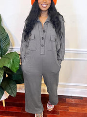Plus Size Fashion Lapel Wide Leg Jumpsuit