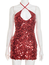 Sexy Halter Lace-up Sequin Party Club Mini Dress
