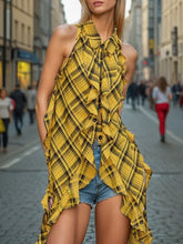 Casual Irregular Ruffle Sleeveless Plaid Shirt