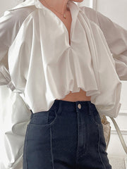 Solid Color Irregularity Crop Shirt