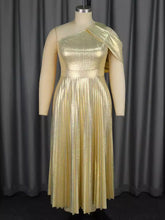 Metallic Pleated One Shoulder Sleeveless Party Dresses