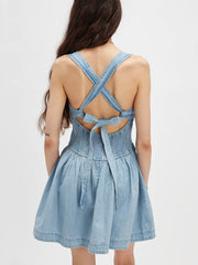 Fashion Backless Lace-up Denim Mini Dress