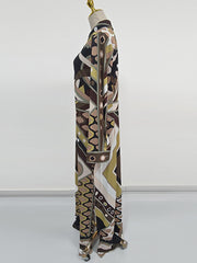 Retro Abstract Print Long Sleeve Maxi Dress