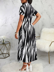 Elegant Print Short Sleeve Casual Midi Dress