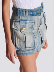Casual Belted Denim Mini Skirt