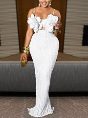 Sexy Lace Flower Shape Spaghetti Strap Maxi Dress