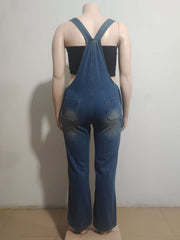 Vintage Backless Denim Wide Leg Jumpsuit