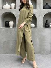 Fashion Long Shirt Straight Pants Set