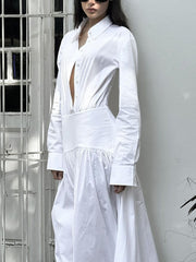 Casual Blouse Turn-down Collar A-Line Maxi Dress