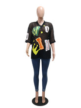 Sexy Letter Print Sheer Mesh Loose T Shirt