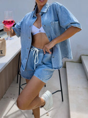 Casual Loose Denim Shirts and Shorts Two Piece Set