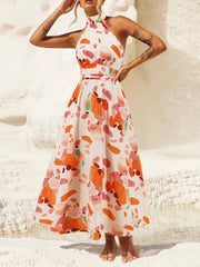 Fshion Halter Print Sleeveless Long Dress