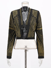 Fashion Rhinestone Embellishment Cropped Jacket