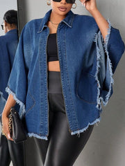Denim Loose Lapel Batwing Sleeve Casual Jacket