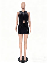 Sexy Sleeveless Ribbed Double Zipper Top and Mini Skirt Set