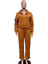 Casual Zipper Top Drawstring Pants Sports 2 Piece Set