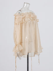 Fashion Off Shoulder Mesh Ruffle Tops