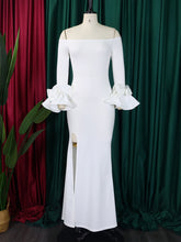 Off Shoulder Ruffles Sleeve Slim Party Dress
