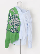 Fashion Patchwork Knit Casual Loose Blouse