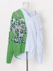 Fashion Patchwork Knit Casual Loose Blouse