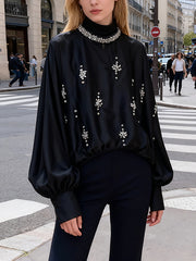 Rhinestone Embellished Loose Casual Blouse