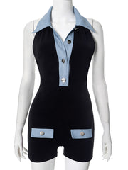 Sexy Backless Lapel Halter Romper