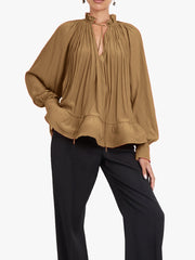 Fashion V Neck Ruffle Mesh Long Sleeve Top