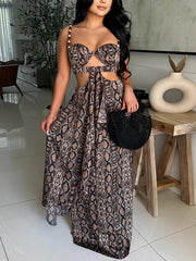 Sexy Strapless Hollow-out Snake Print Maxi Dress