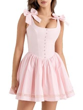 Fashion Scoop Neck Plain Bow Mini Sling Dress