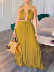 Sexy Hollow Out Crisscross Lace-up Swing Maxi Dress