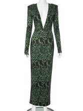 Leopard Print Deep V Detail Slim Maxi Dress