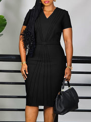 Elegant V-neck Short Sleeve Package Hip Dress