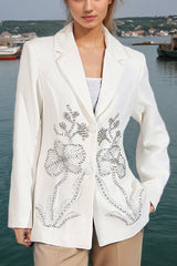 Rhinestone Flower Design Slim Blazer