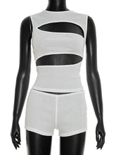 Sexy Sleeveless Ribbed Cutout Top And Shorts Sets
