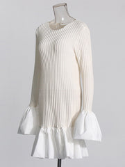 Fashion Round Neck Ruffle Patchwork Mini Dress